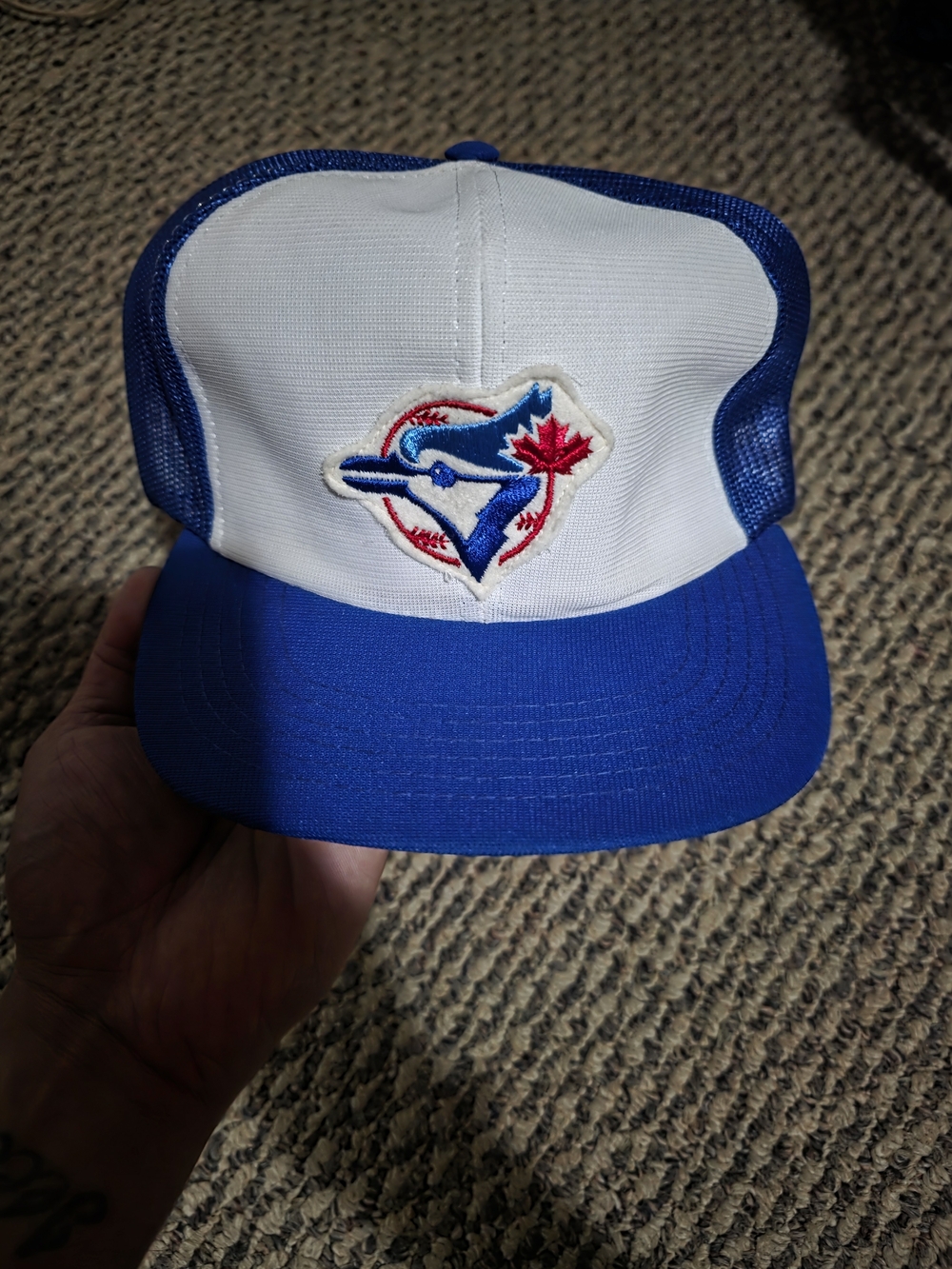 Vintagw 1980s Toronto Blue Jays Two-Tone Trucker Hat - White & Royal Blue